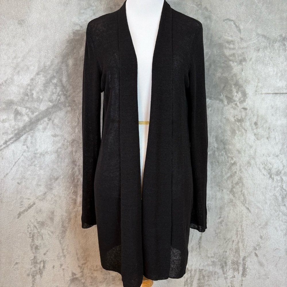 Eileen Fisher Organic Polished Linen Rib Black Cardigan Wmn’s S